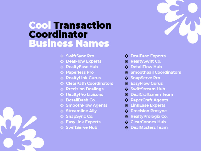 Cool Transaction Coordinator Business Names